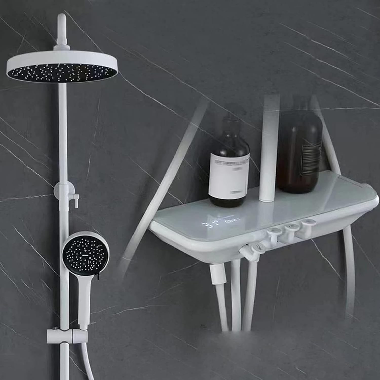 Thermostatic Shower System with LED Display and 4 Functional Fixtures White