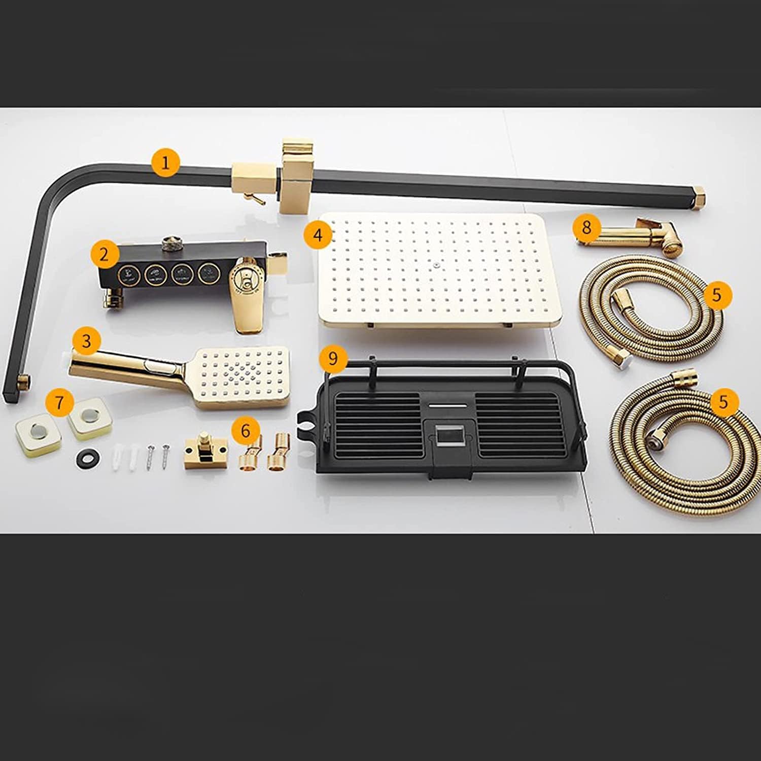 Thermostatic Shower System Black Gold with Handheld and Bidet Sprayer