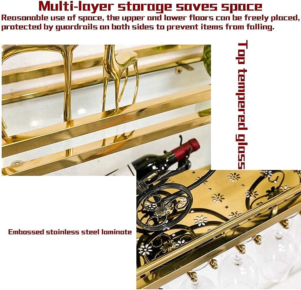 Wall-Mounted Wine Rack 2-Layer Stainless Steel Gold Brushed