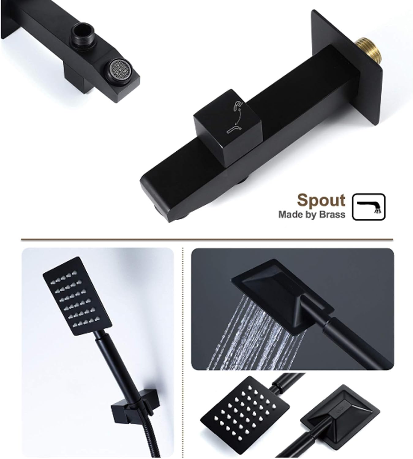 Black Rain Shower System with Body Jets and Handheld