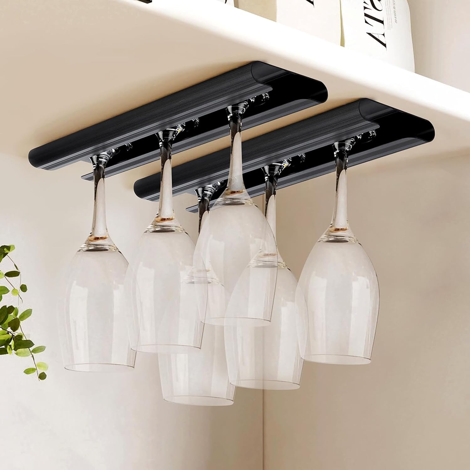 GeLive 12 Inch Wine Glass Holder Under Cabinet Set of 2 Black