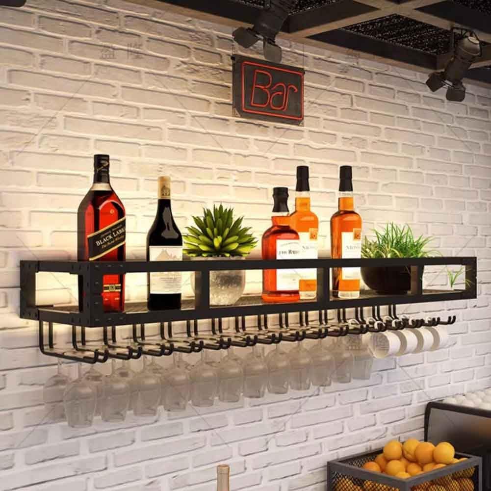 Wall Mounted Wine Rack with LED Glass Holder