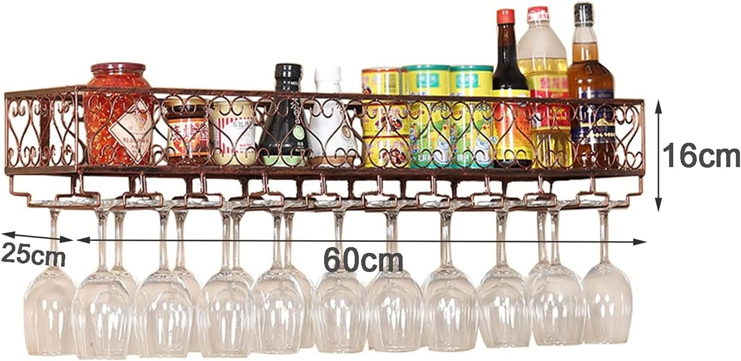 ALDEPO Wall Mounted Wine Rack with Glass Holder - Bronze 60x25x16cm