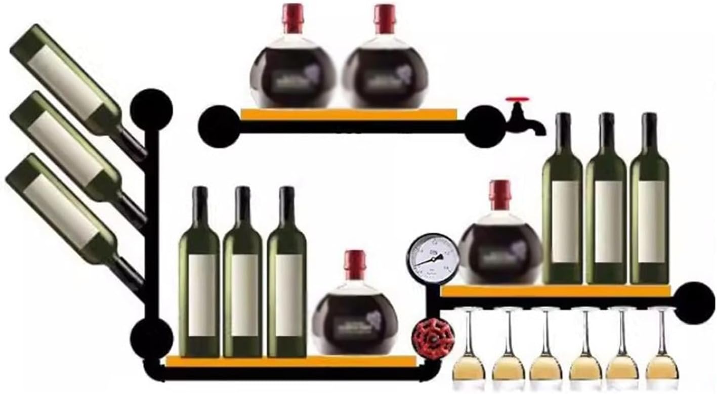 Wall-Mounted Wine Rack with Industrial Style Iron Pipe Shelves