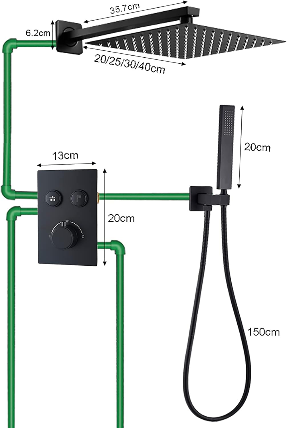 Black Rain Thermostatic Shower Faucet Set with Handheld