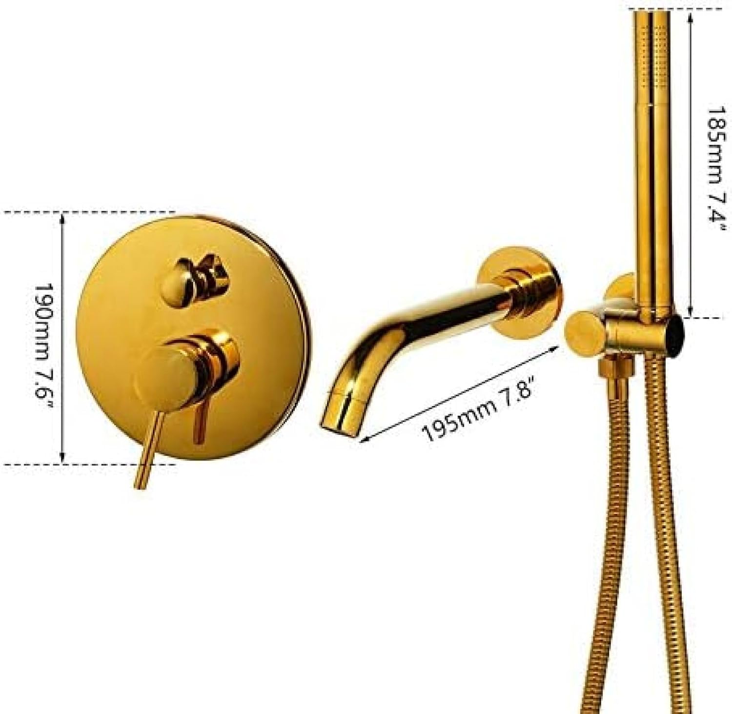 TECKI Brushed Gold Brass Shower Set with Handheld and Wall Mount