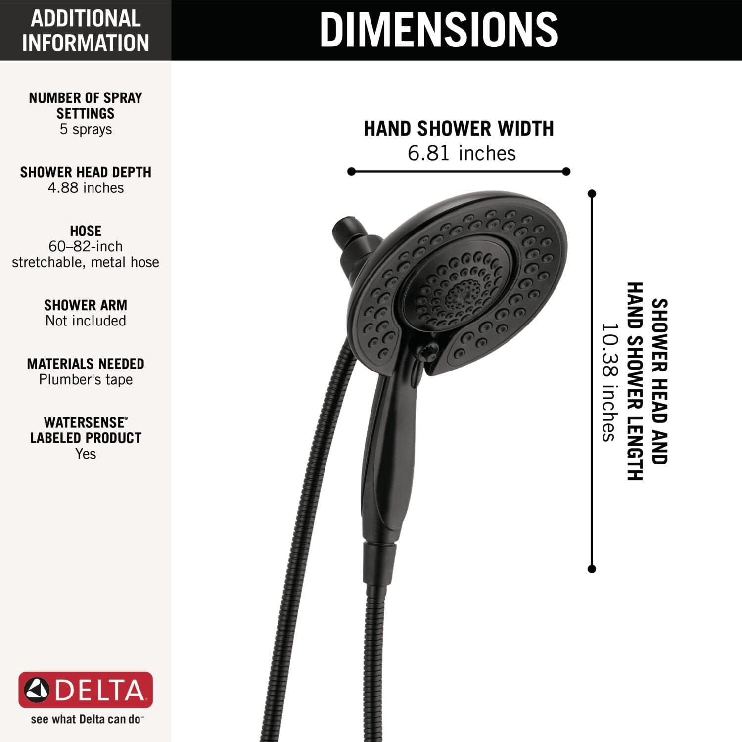 Delta In2ition 2 in 1 Dual Shower Head with Handheld Spray Matte Black