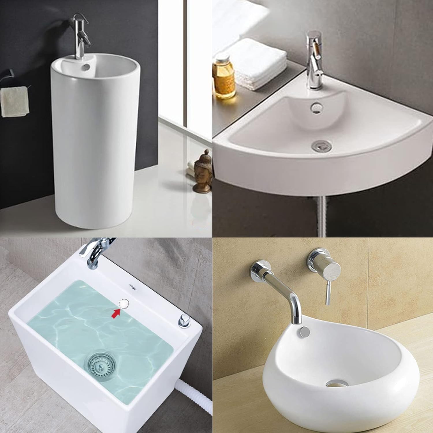 4 Pack Sink Overflow Covers Silver Tone 22-24mm ABS Plastic