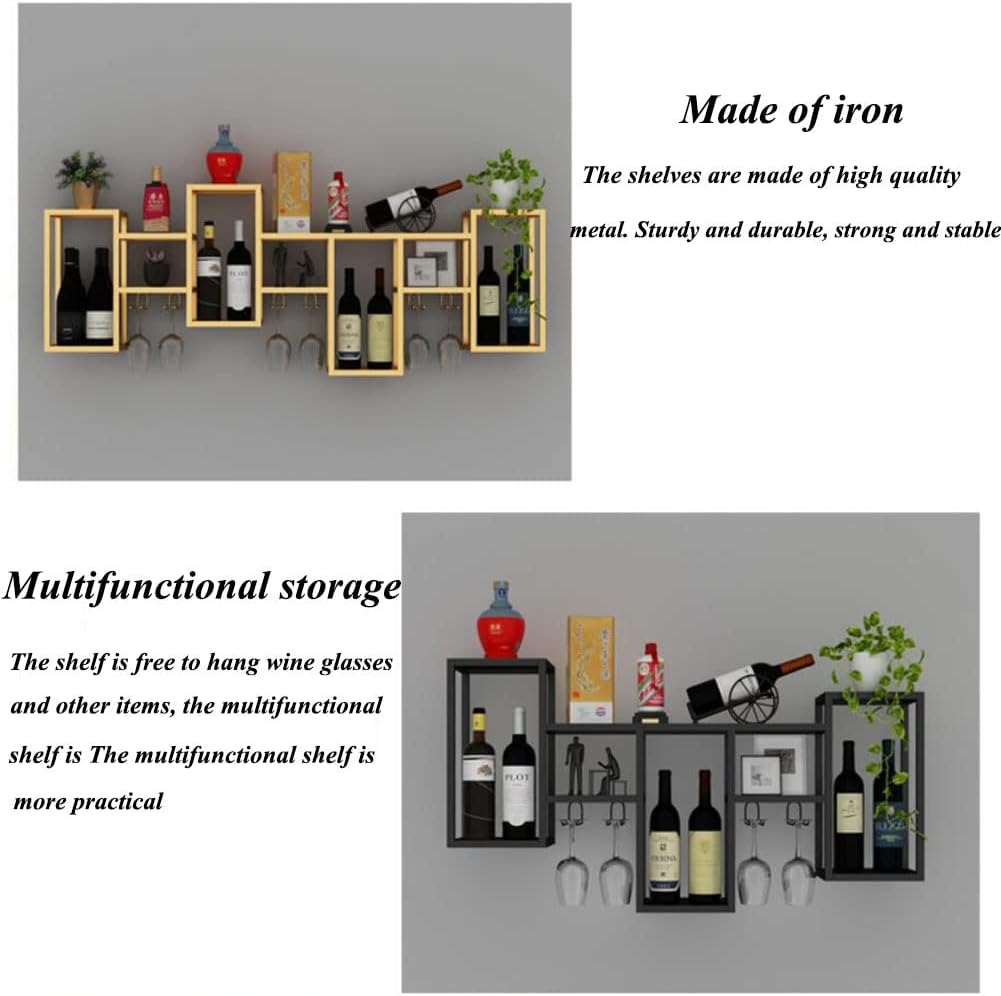 Gold Floating Wall-Mounted Wine Rack with Storage
