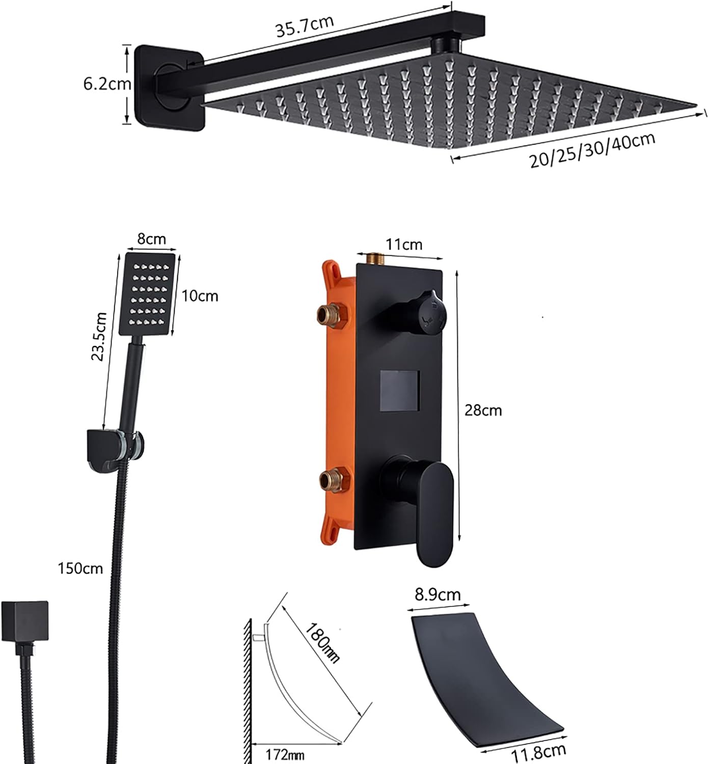 Rain Shower System with Digital Display Black Faucet Set