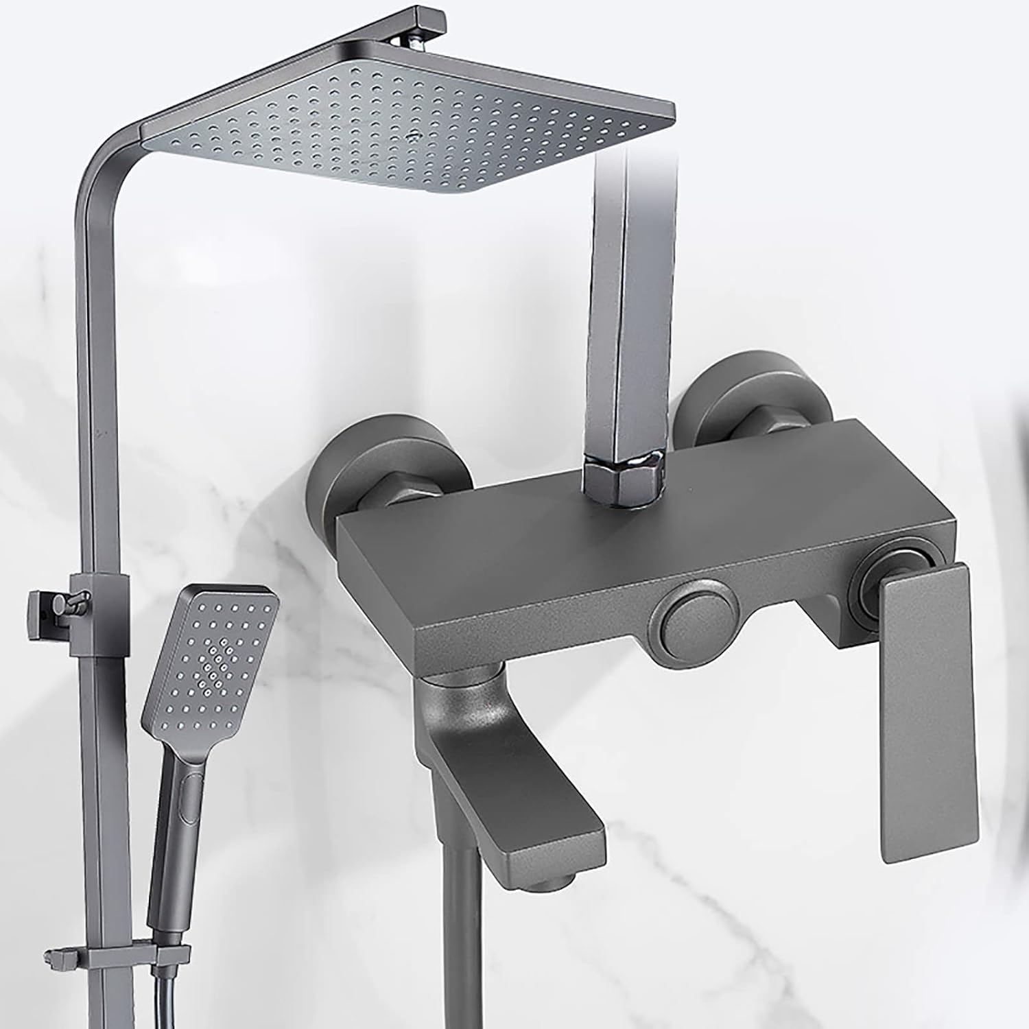 Gray Brass Rain Shower Combo Set with 3 Mode Handheld