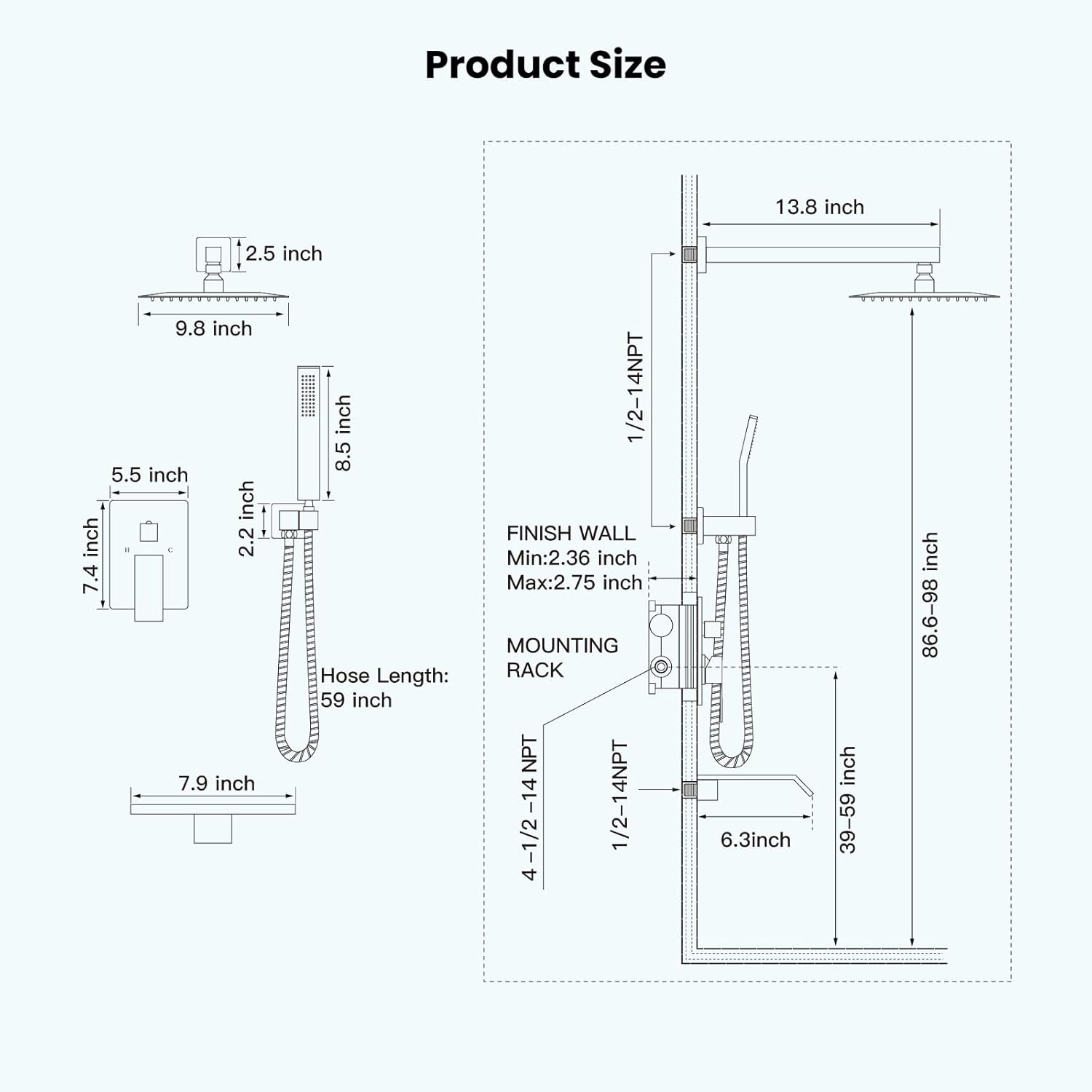gotonovo 10 Inch Rain Shower Head System with Handheld Sprayer and Tub Spout