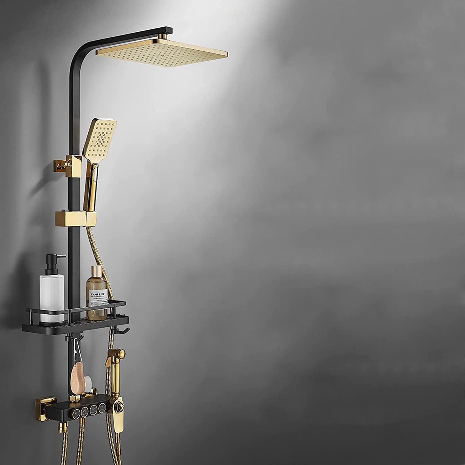 Thermostatic Shower System Black Gold with Handheld and Bidet Sprayer