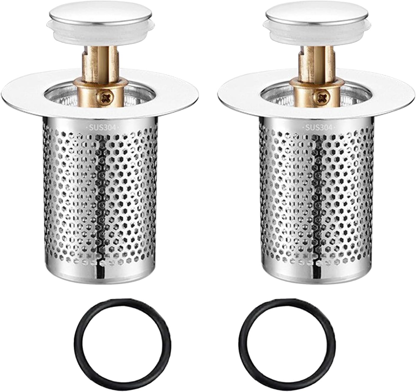 RUXIEWEY Bathroom Sink Drainer Strainer 2PCS Stainless Steel Hair Catcher