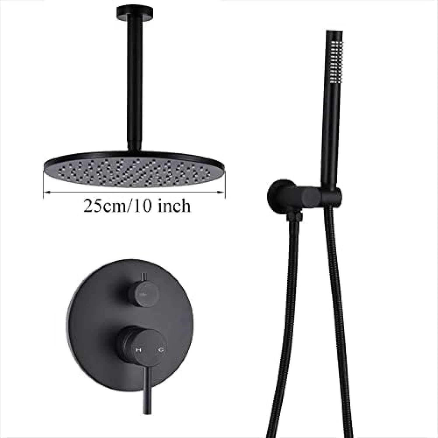 Brass Black Shower Set with Rain and Handheld Spray Heads