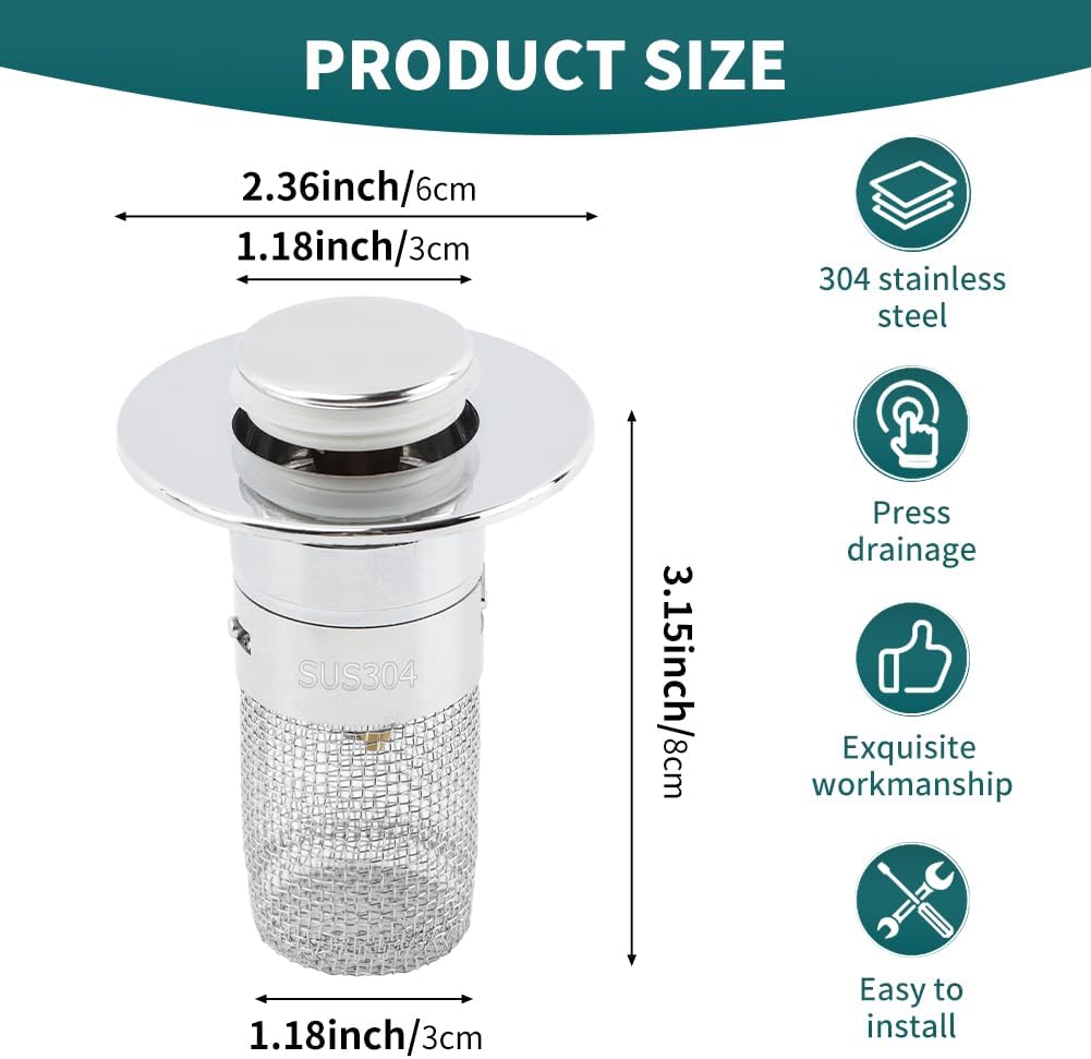 EMVANV 2pcs Pop-up Sink Stopper with Hair Catcher