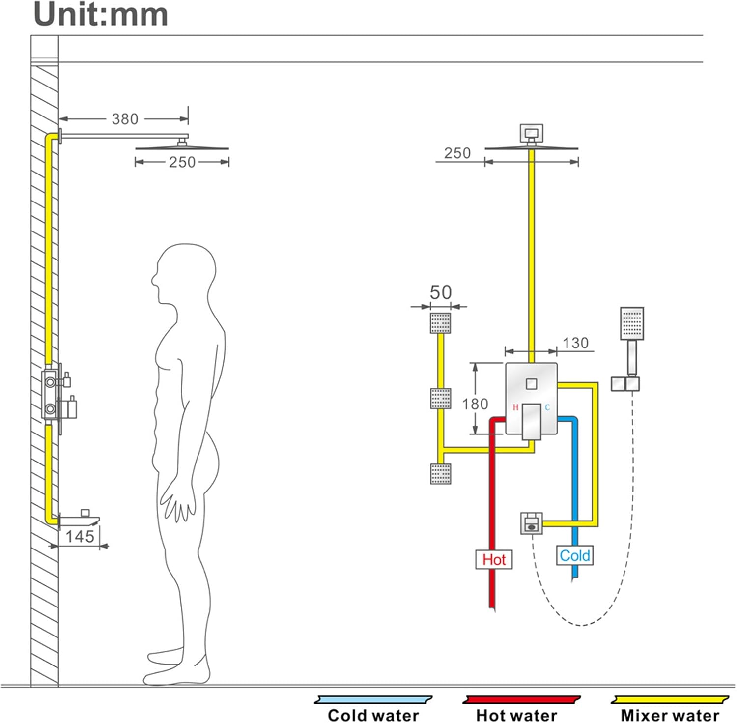 Black Rain Shower System with Body Jets and Handheld