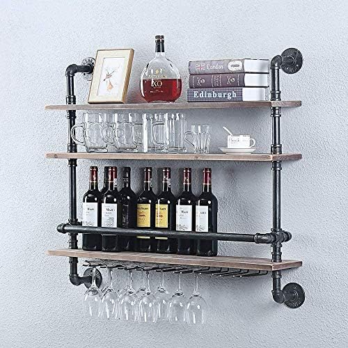 Pimex Wall-Mounted 3-Layer Wine Rack with Glass Holders
