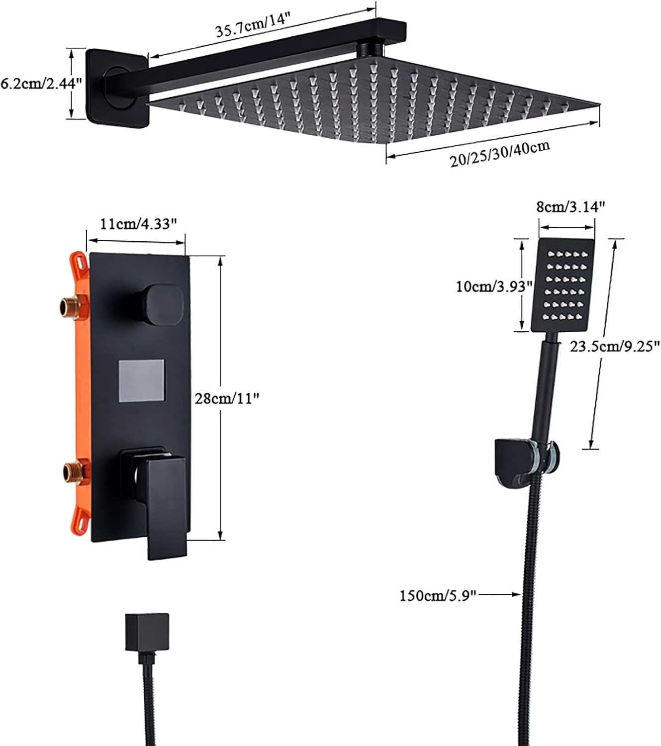 Wall Mounted Matte Black Shower Combo Set with Digital Display