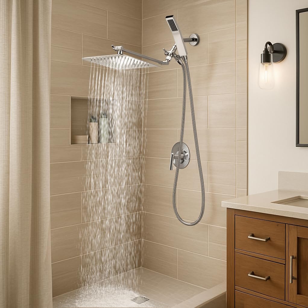 G-Promise All Metal 10 Inch Dual Square Shower Head Set