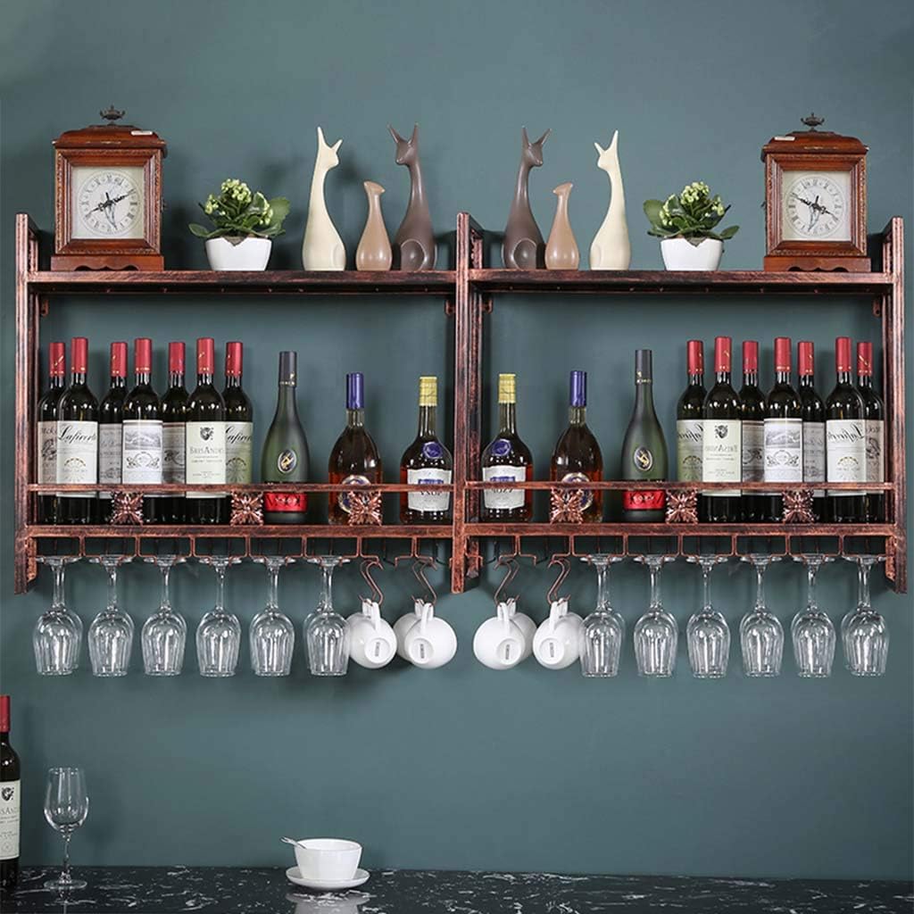 Pimex Wall-Mounted Wine Rack with Hooks and Double Layer Storage