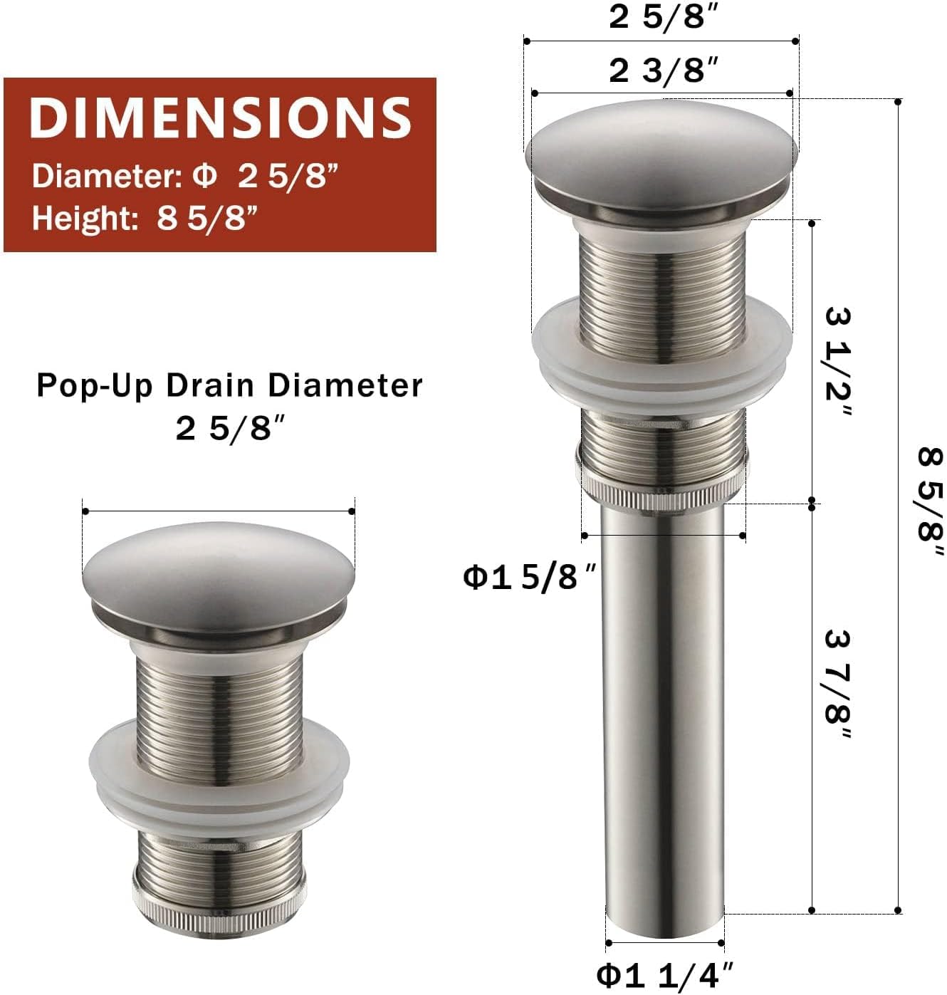 Yodel Vessel Sink Drain Stopper - Brushed Nickel No Overflow 1 34 Fit