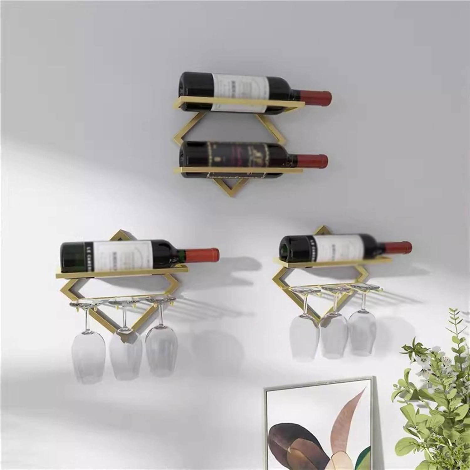 White Wall-Mounted Wine Rack with Triangular Design