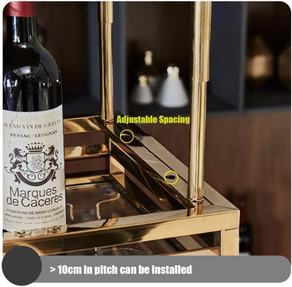 Wall-Mounted Wine Rack with Adjustable Hooks and Red Gold Finish