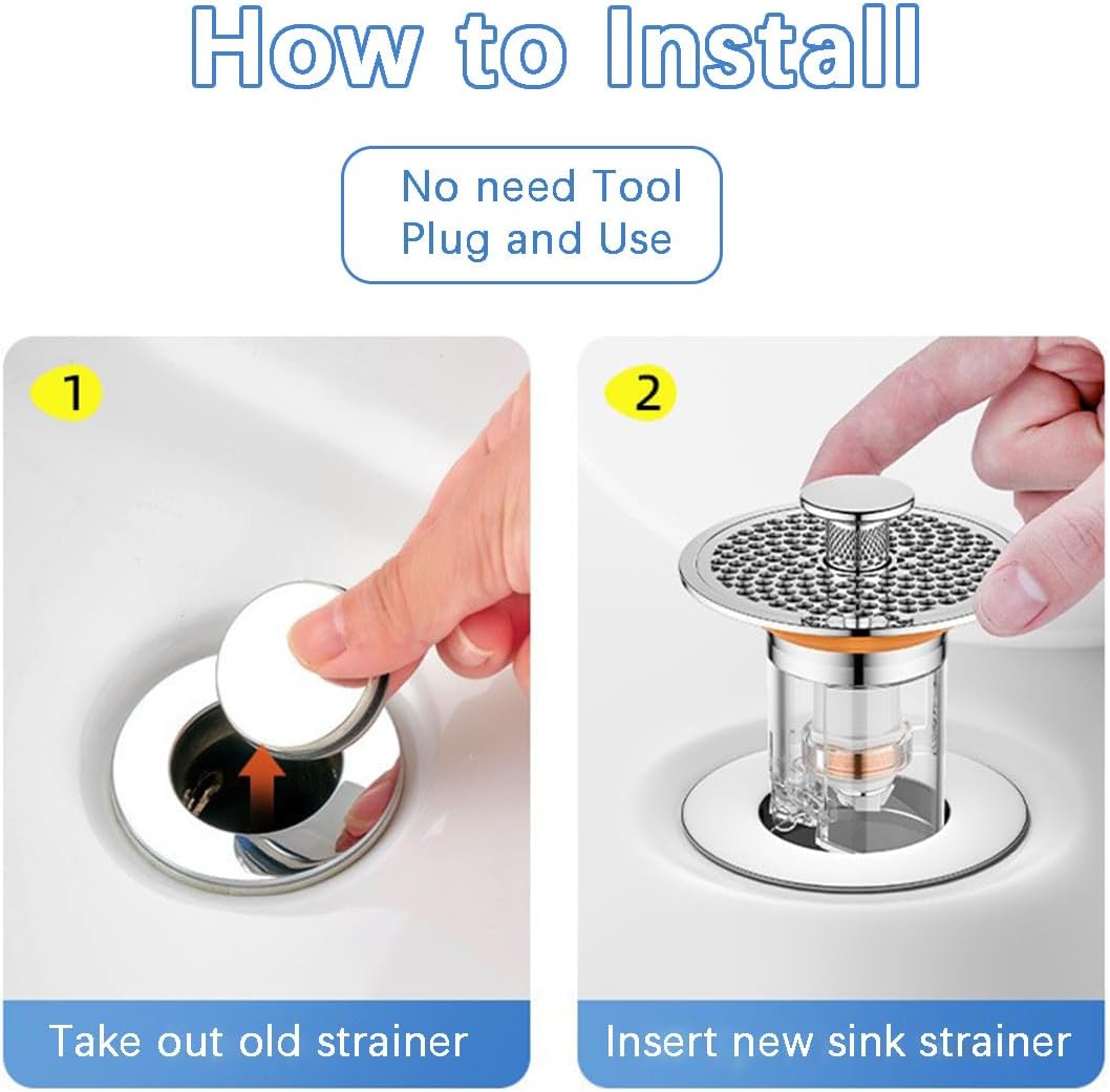 Eptaufty Bathroom Sink Drain Strainer with Spring Core