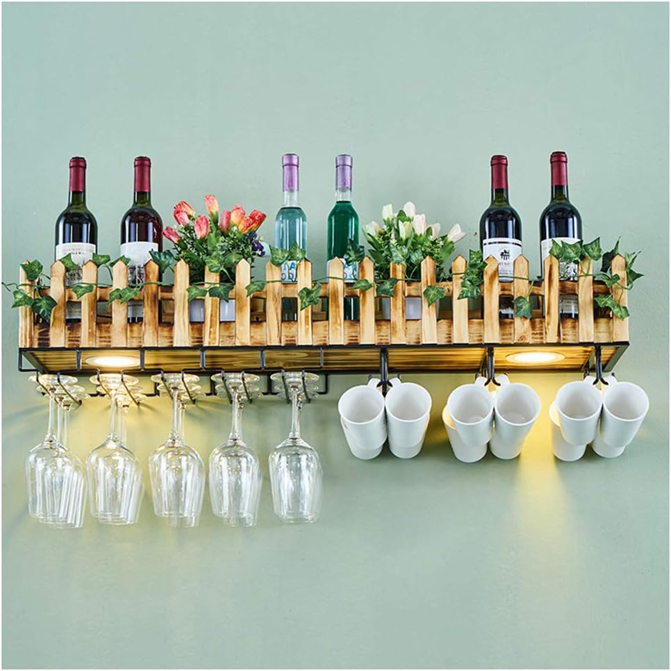 Retro Wall Mounted Wine Rack Industrial Metal and Wooden