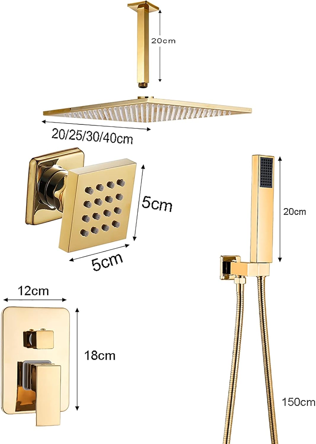 Gold Shower Faucet Set with 6 Massage Jets