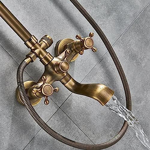 TECKI Rainfall Shower Faucet Set with Antique Brass Handheld Head