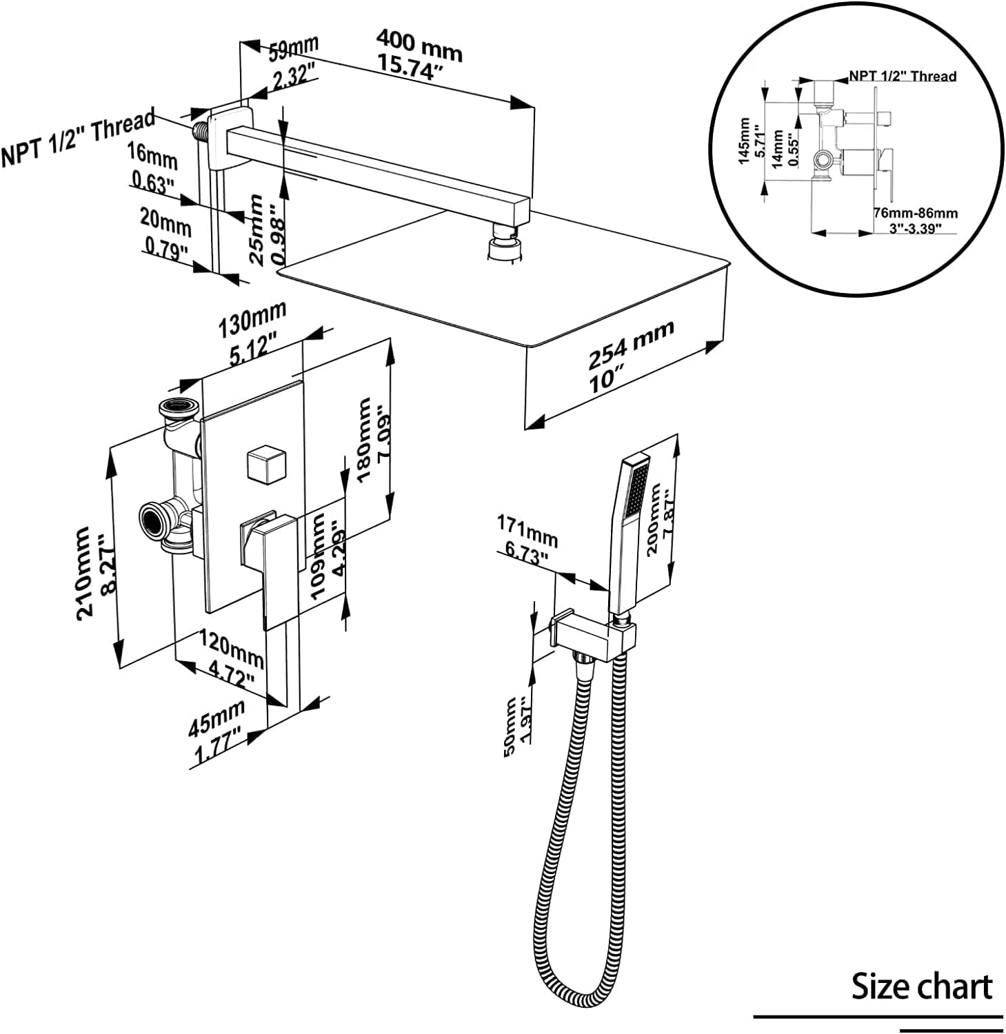 Dlvsoby 10 Inch Rain Shower Wall Mount System with Handheld Spray