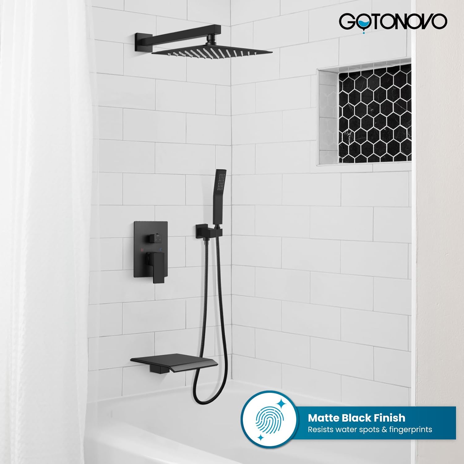 gotonovo 10 Inch Rain Shower Head System with Handheld Sprayer and Tub Spout
