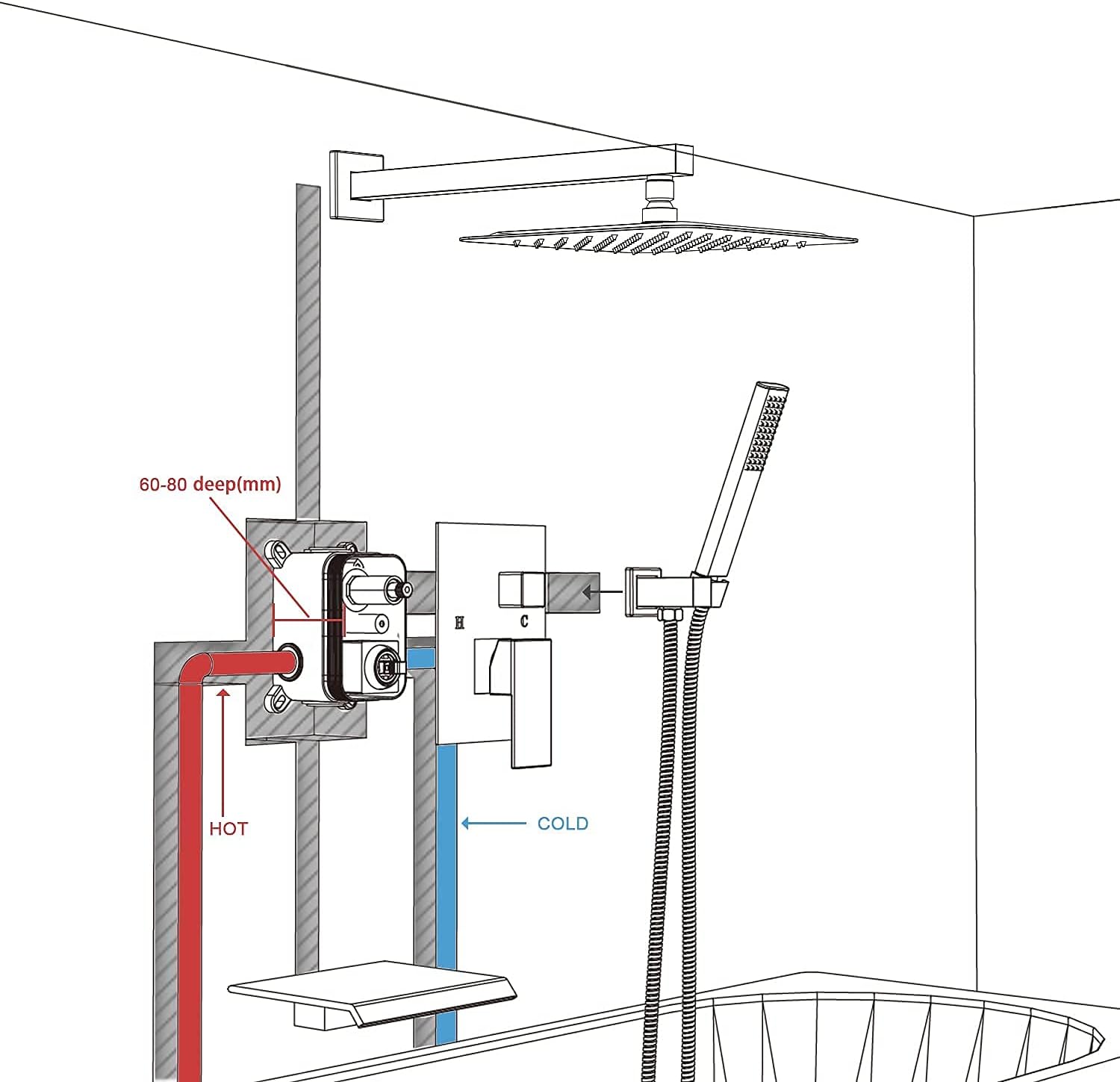EMBATHER Tub Shower Trim System with Rainhead
