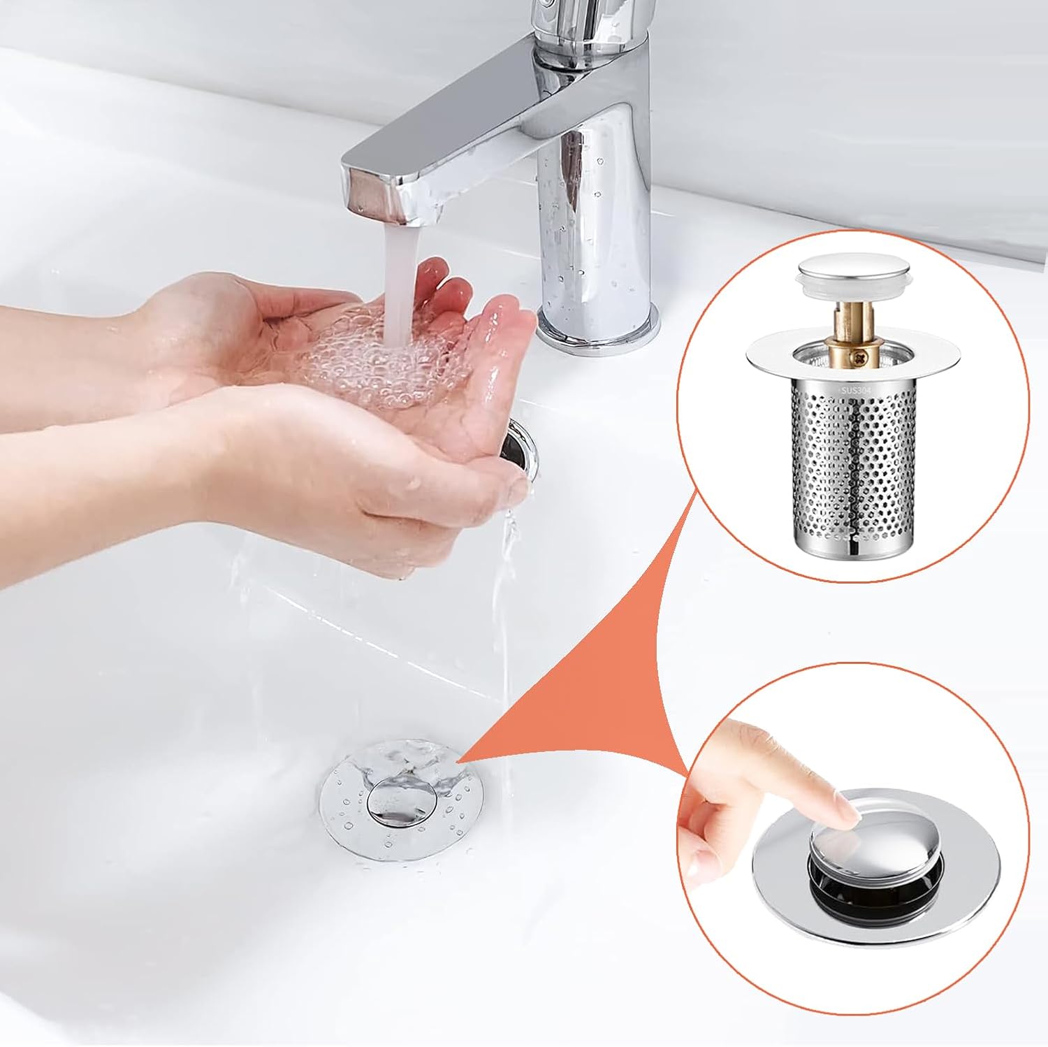 RUXIEWEY Bathroom Sink Drainer Strainer 2PCS Stainless Steel Hair Catcher