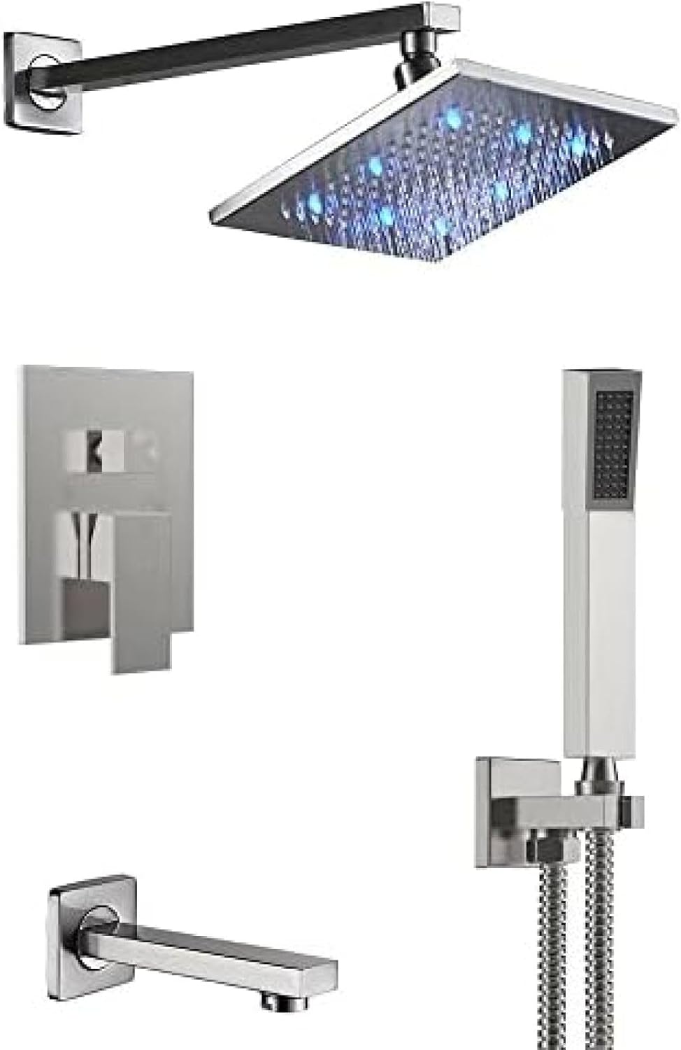 TECKI 12 Inch Brushed Nickel Shower Faucet Set with LED Light