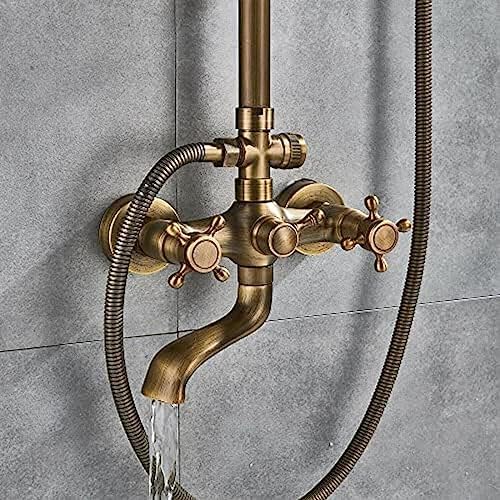 TECKI Rainfall Shower Faucet Set with Antique Brass Handheld Head