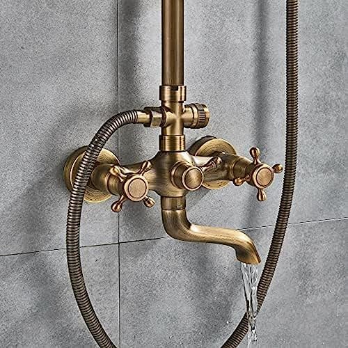 TECKI Rainfall Shower Faucet Set with Antique Brass Handheld Head