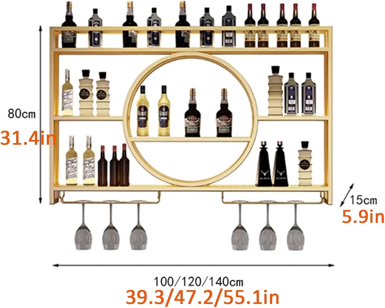 JKGHK Wall Mounted Glass Holder 3-Layer Wine Rack Gold 393in100cm