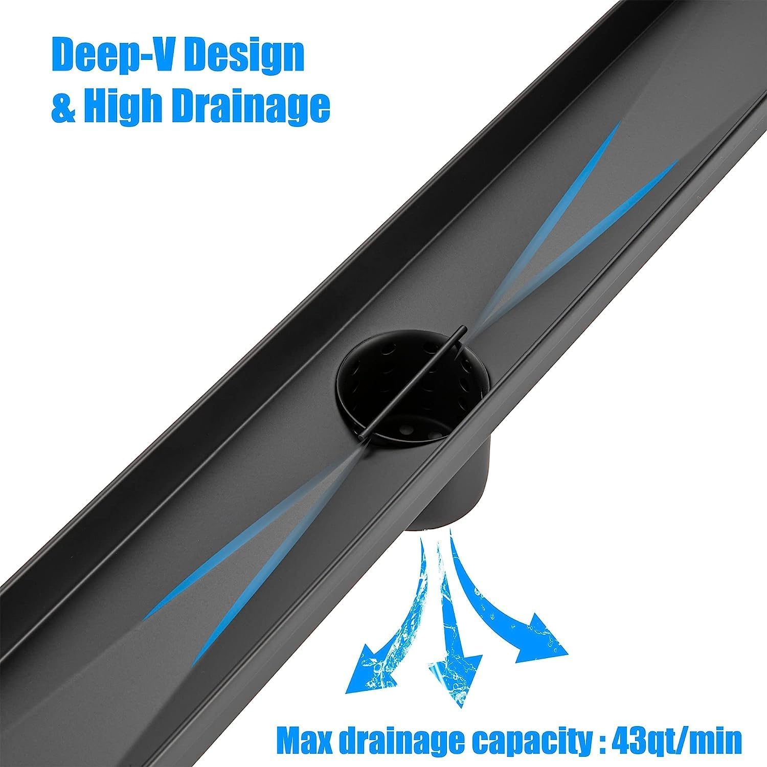 12 Inch Matte Black Linear Shower Drain with Removable Panel