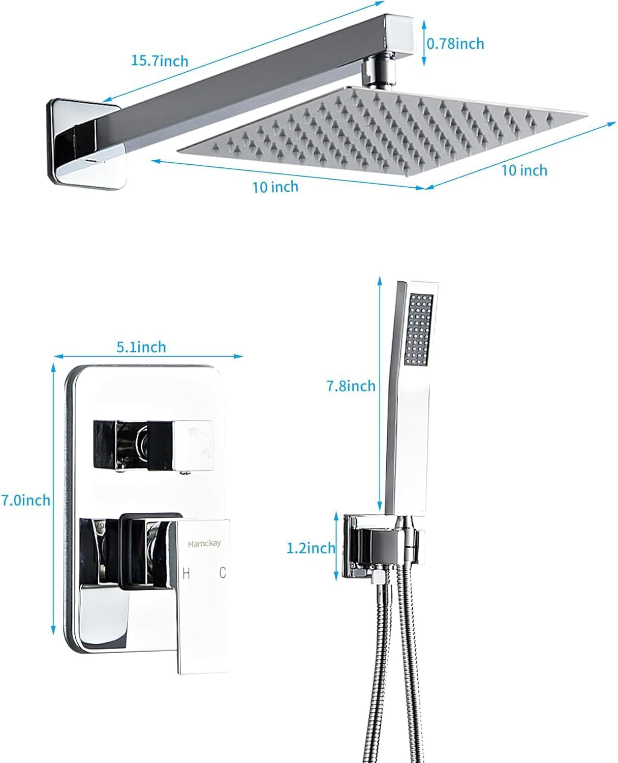 Hamckay 8 Inch Chrome Shower Faucet Set