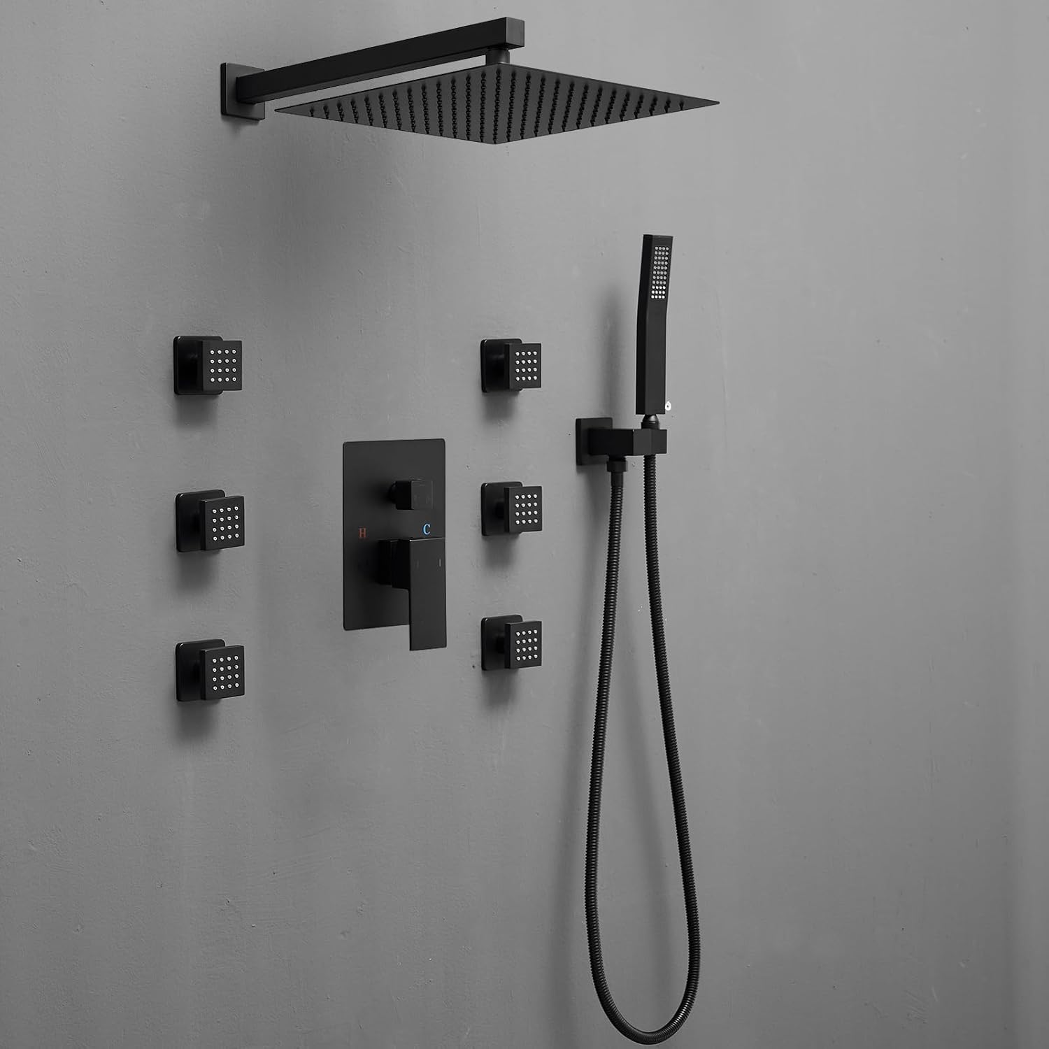 BWE 10 Inch Rain Shower Head with Body Jets and Handheld Sprayer