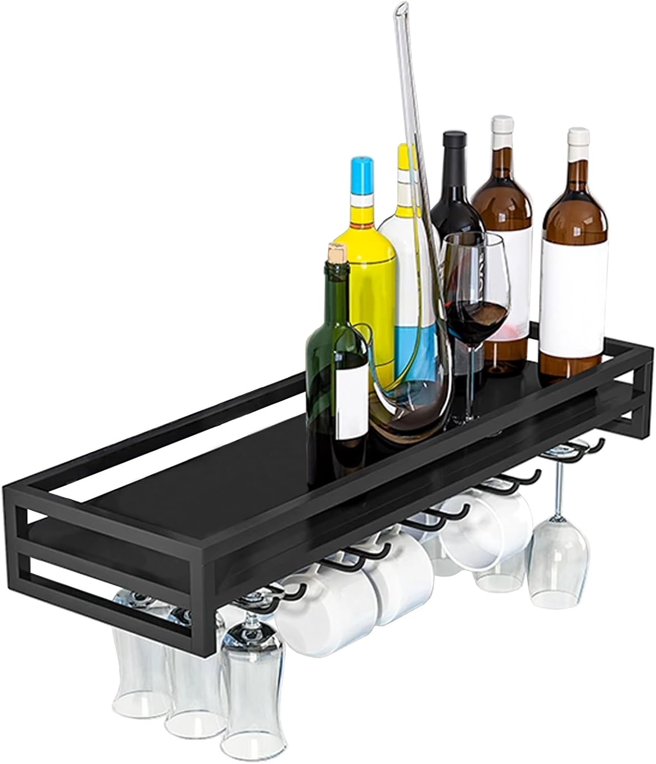 Whalebee Wall-Mounted Wine Glass Rack - 5 Rows Black Gold White