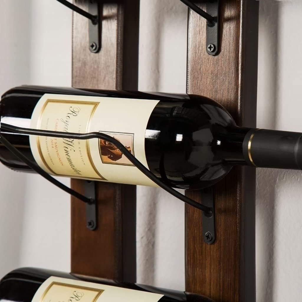 5-15 Bottle Wall-Mounted Wine Rack with Rustic Wood and Iron Frame