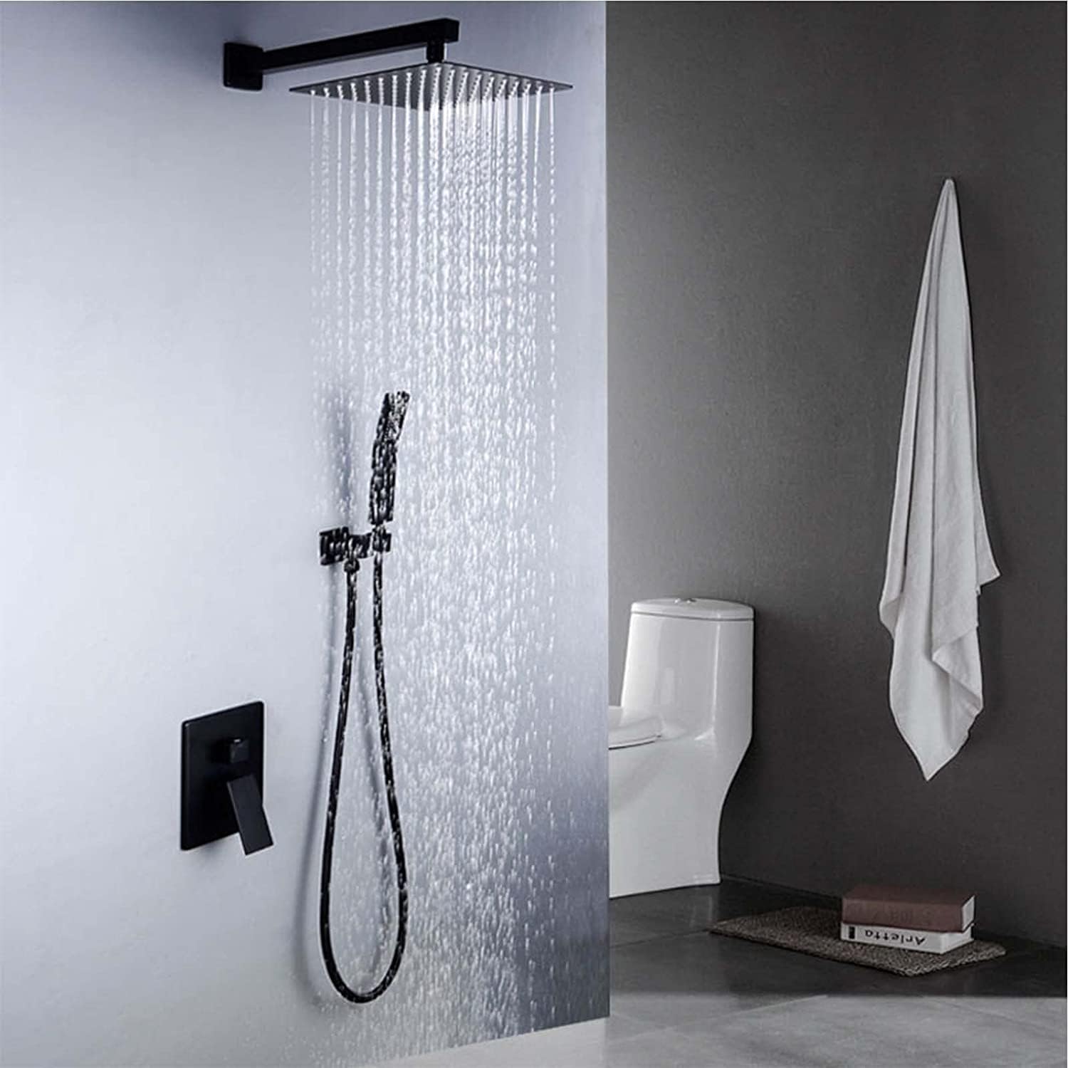 Black Rainfall Shower System with Handheld Head