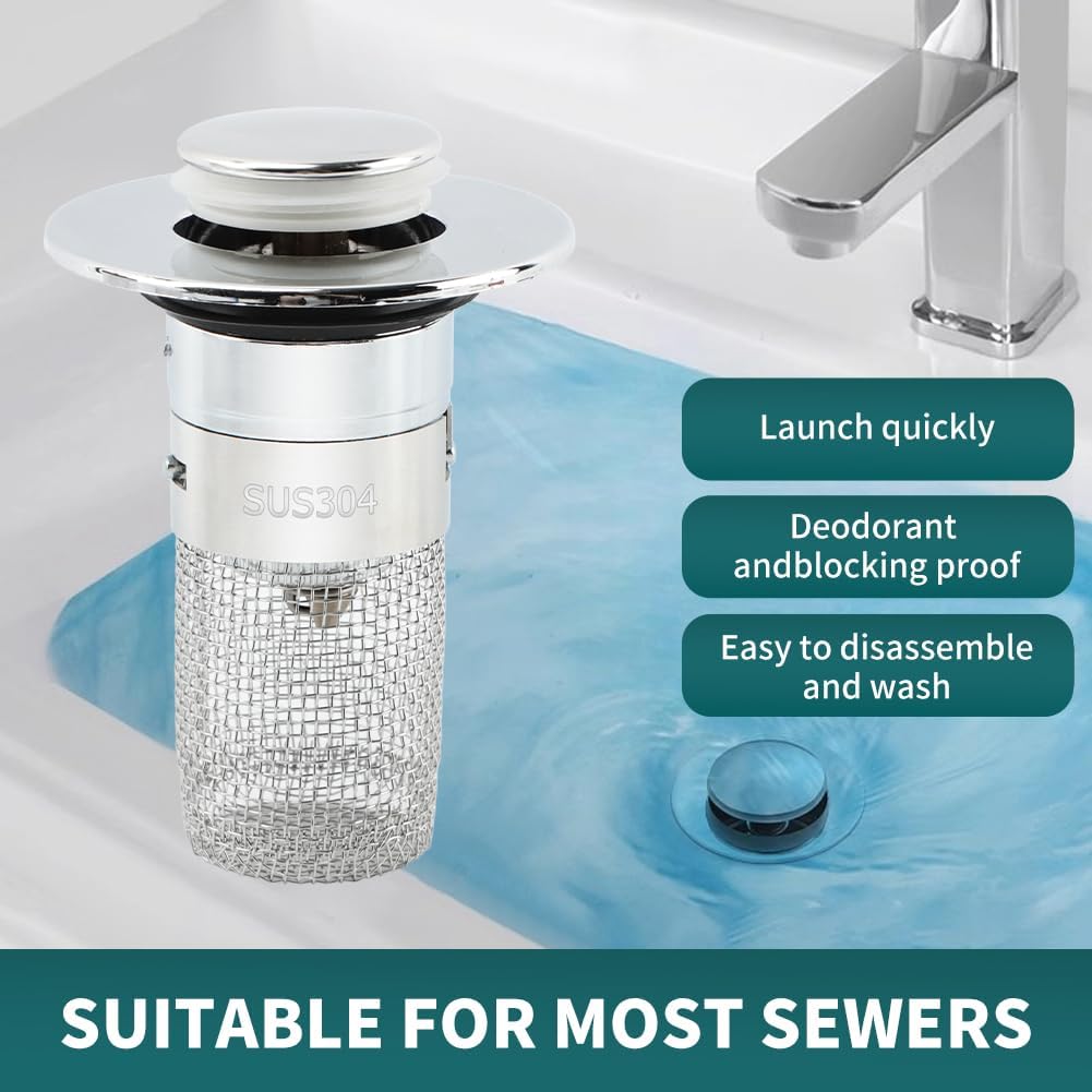 EMVANV 2pcs Pop-up Sink Stopper with Hair Catcher