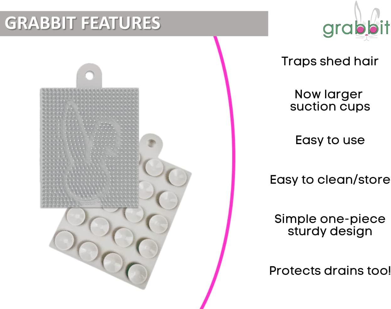 GRABBIT Hair Catcher Wall-Mounted Hair Trap for Shower