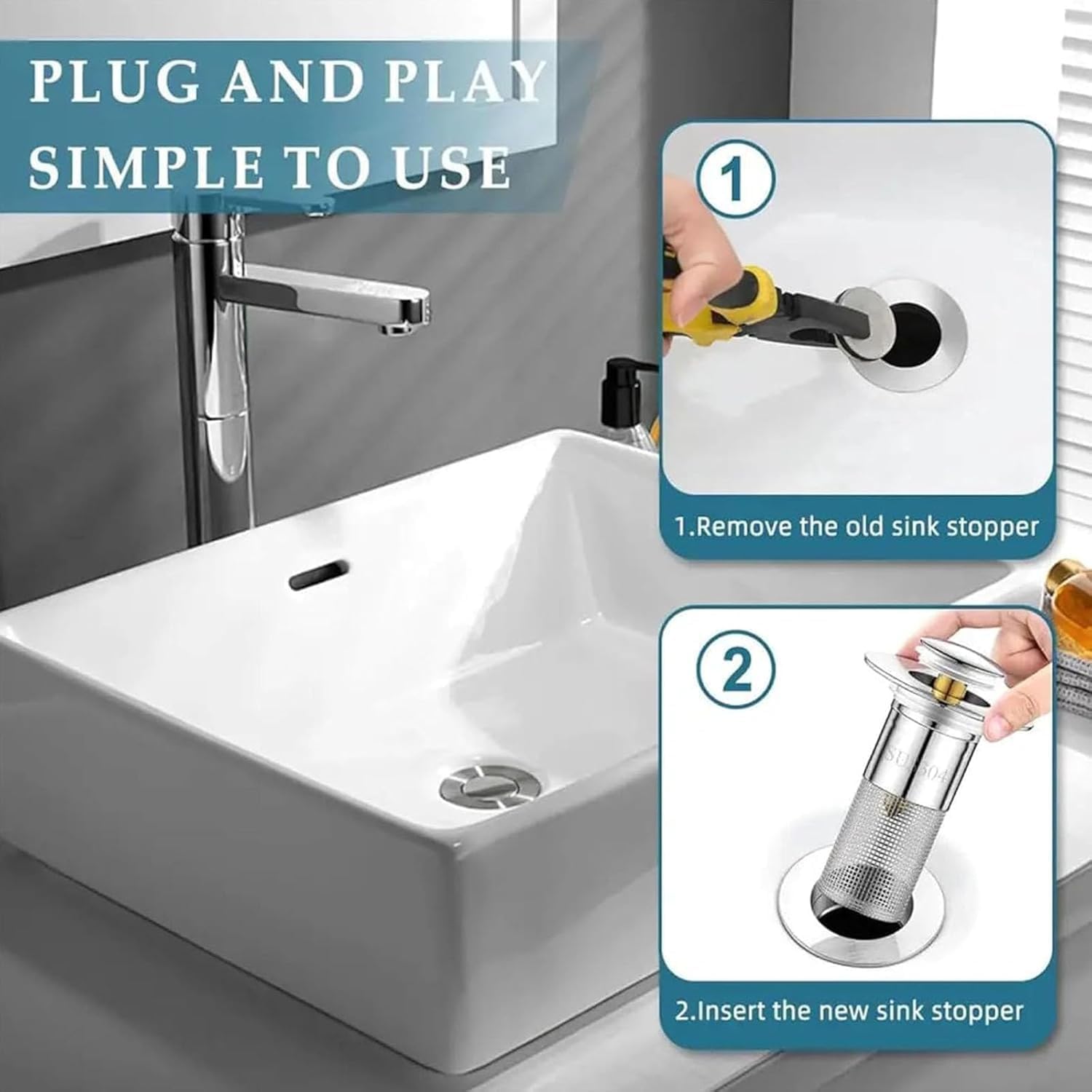Stainless Steel Pop-Up Drain Strainer for Bathroom Sink
