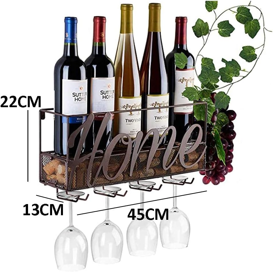 LASEVE Wall-Mounted Wine Rack 5 Bottles 4 Glasses